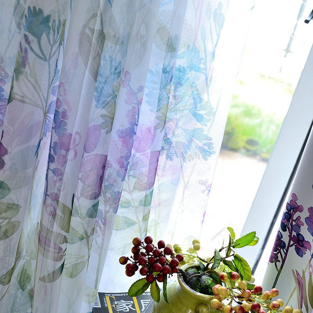 Lichtdoorlatende vitrage met aquarel bloemenprint