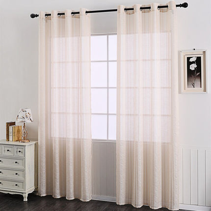 Vitrage gordijn met een natuurlijke linnenstructuur.