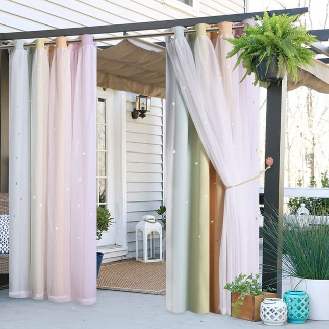 Kleurrijk buitengordijn voor terras en pergola