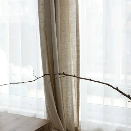 Beige linnenlook vitrage gordijn