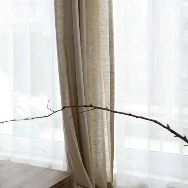 Beige linnenlook vitrage gordijn