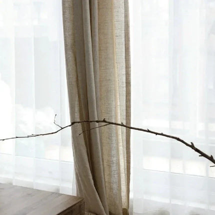 Beige linnenlook vitrage gordijn
