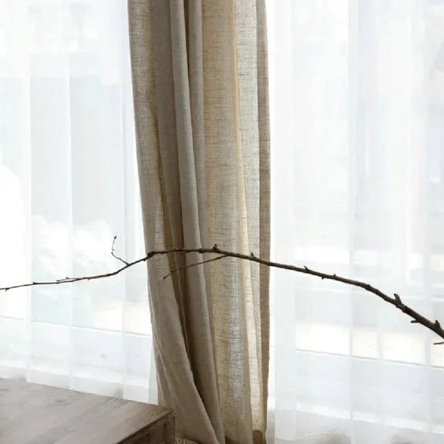 Beige linnenlook vitrage gordijn