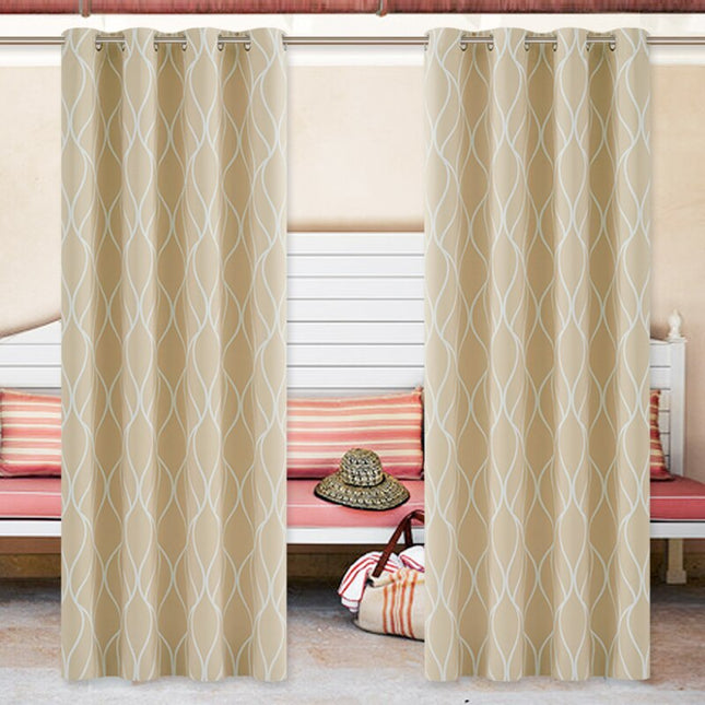 Buitengordijn met modern golvend patroon