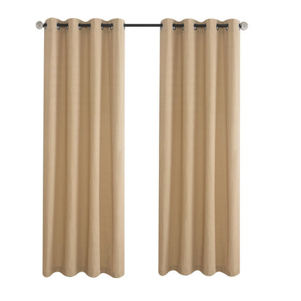 Beige geweven gordijn met ringen