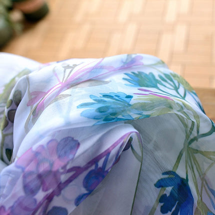 Lichtdoorlatende vitrage met aquarel bloemenprint