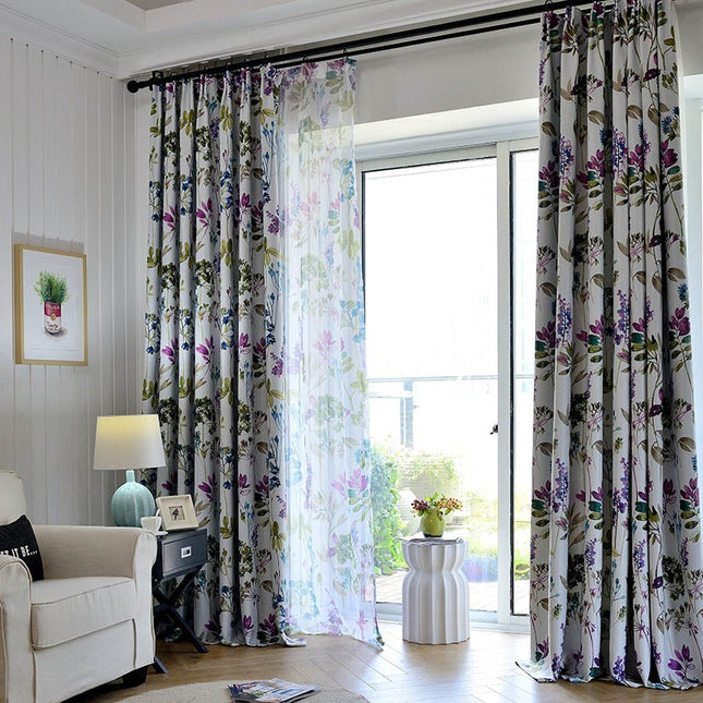 Lichtdoorlatende vitrage met aquarel bloemenprint