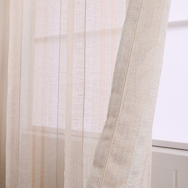 Vitrage gordijn met een natuurlijke linnenstructuur.