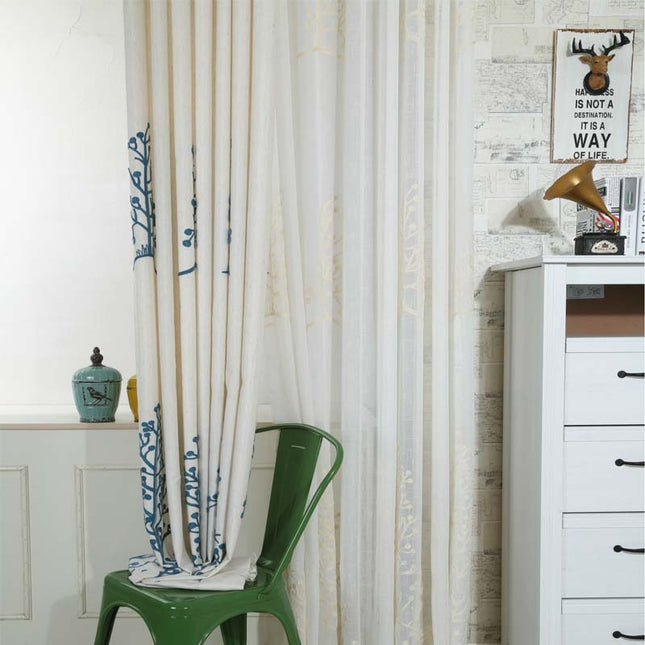 Linnenlook vitrage met borduursel