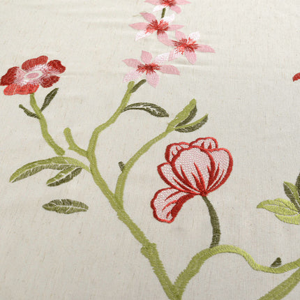 Gordijn met geborduurde takken en bloemen