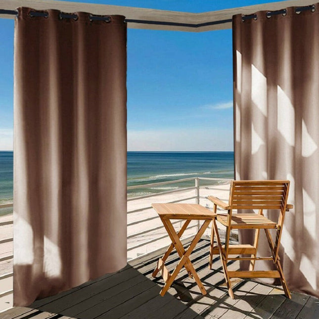 Kastanjebruin waterdicht buitengordijn met ringen