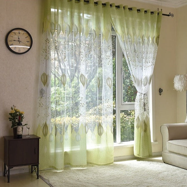 Vitrage gordijn met groene bladeren