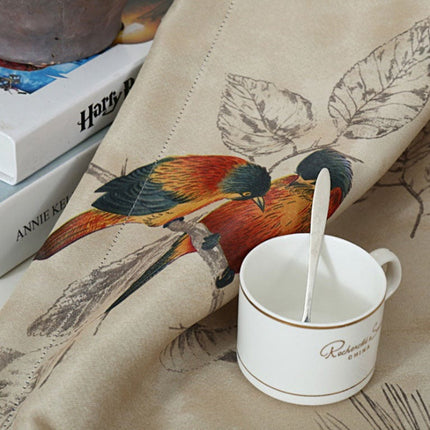 Gordijn met vogels en bladeren print