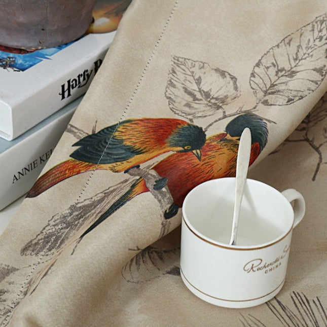 Gordijn met vogels en bladeren print