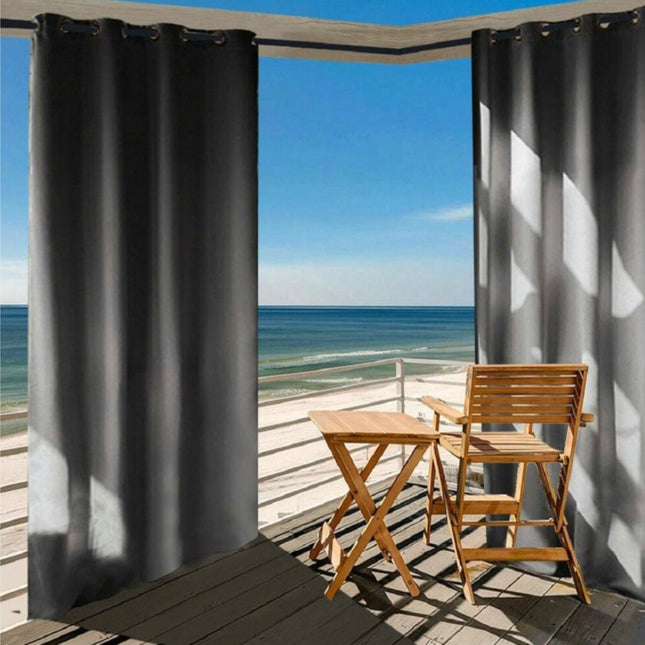 Grijs waterdicht buitengordijn met ringen