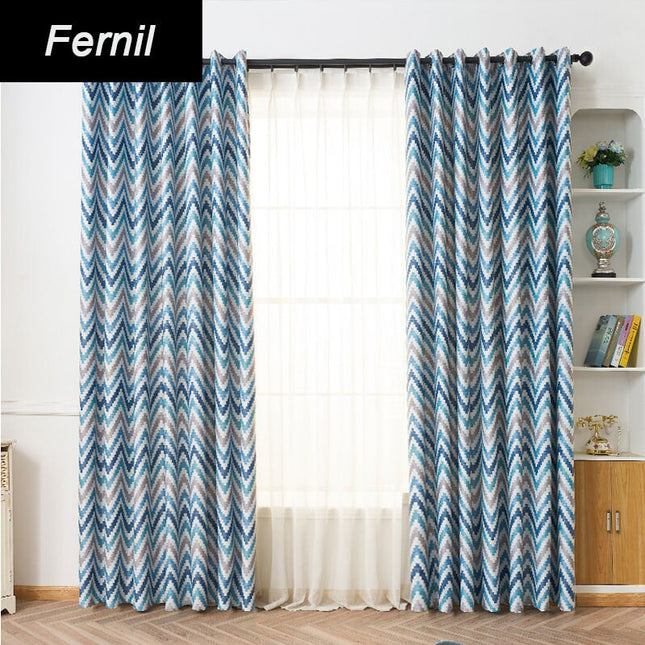 Blauw verduisteringsgordijn met modern zigzagpatroon