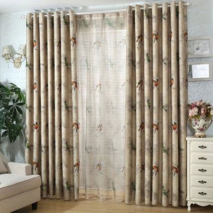 Gordijn met vogels en bladeren print