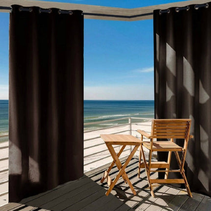 Waterdicht bruin buitengordijn met ringen