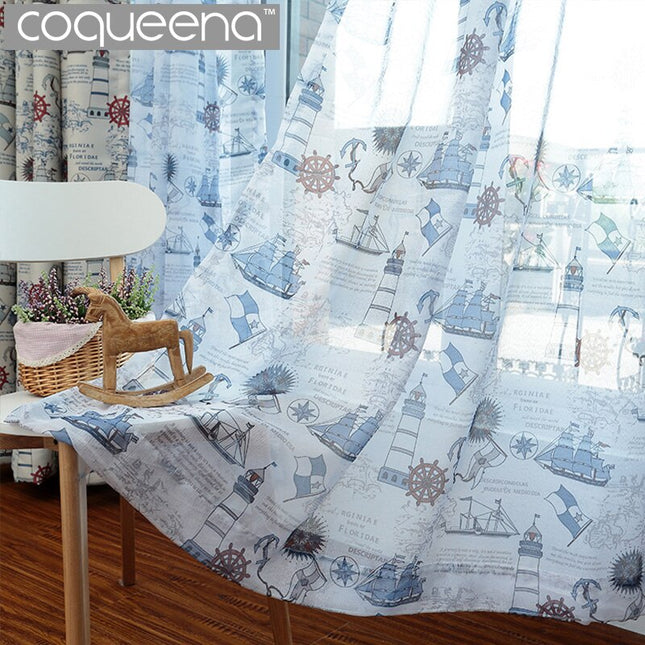 Kindergordijn vitrage met nautisch zee thema