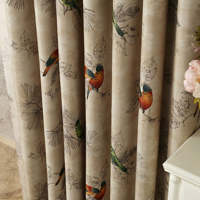 Gordijn met vogels en bladeren print