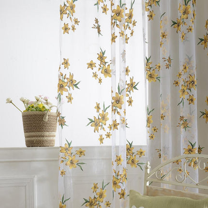 Vitrage gordijn met geborduurde bloemen