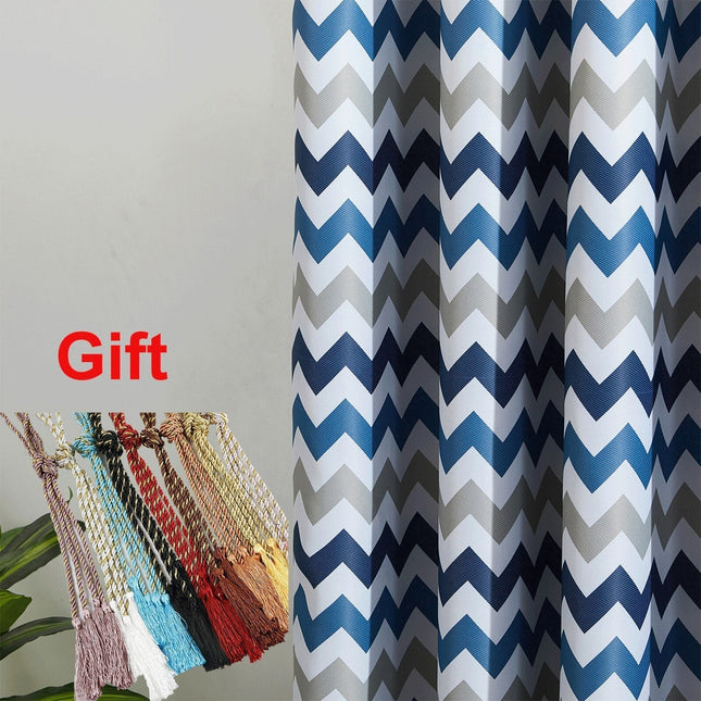 Blauw verduisterend gordijn Penedo met zigzagpatroon.