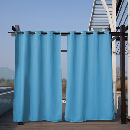 Blauw tuingordijn voor tuinhuis