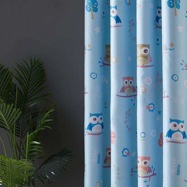 Blauw verduisteringsgordijn met uilen print