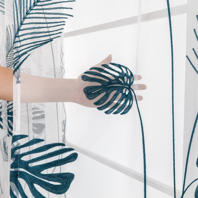 Botanische vitrage met monstera borduursel