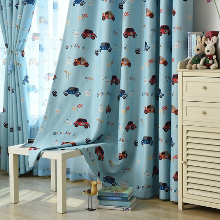 Blauw kinderkamer verduisteringsgordijn met auto's