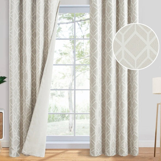 Beige verduisterend gordijn geometrisch patroon