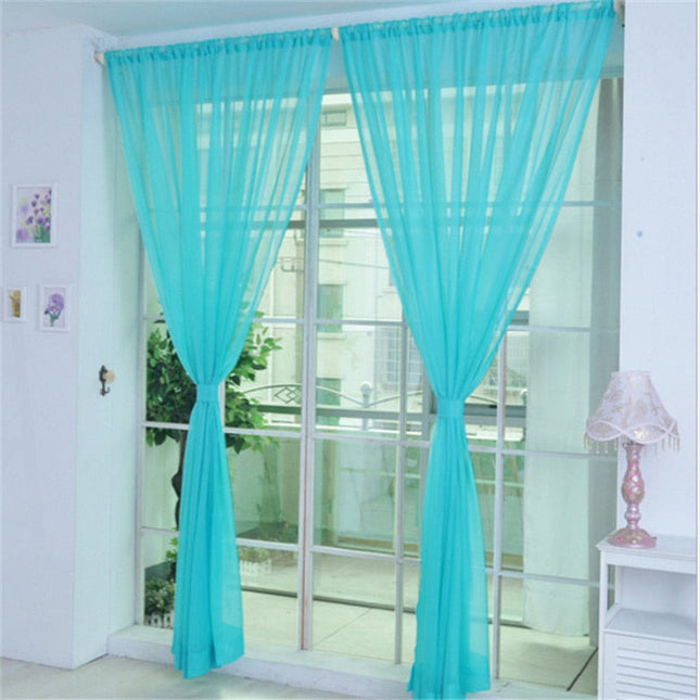 Effen turquoise vitrage voor slaapkamer