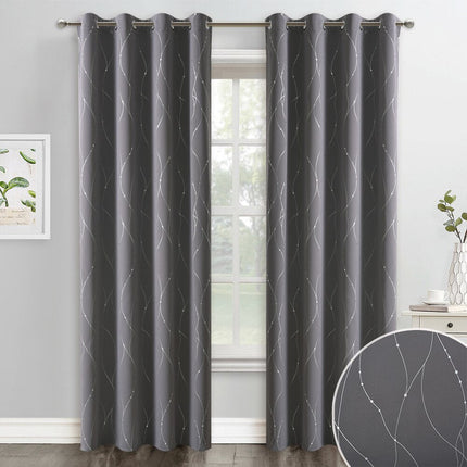 Grijs verduisterend gordijn met zilveren lijnen