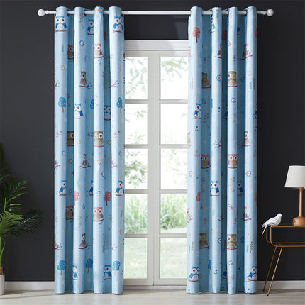 Blauw verduisteringsgordijn met uilen print