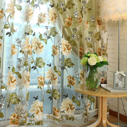 Vitrage gordijn met vintage bloemenprint
