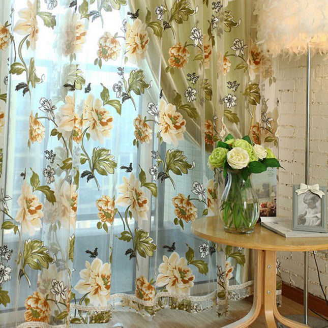 Vitrage gordijn met vintage bloemenprint