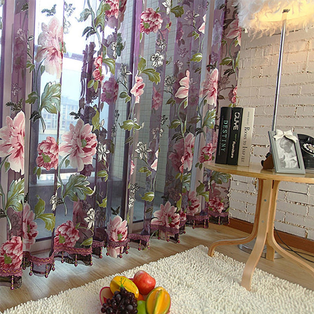 Vitrage gordijn met vintage bloemenprint