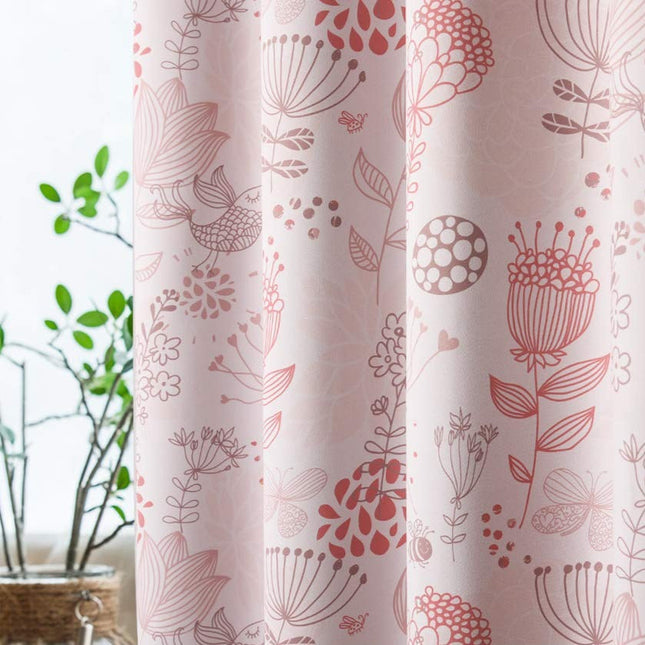 Gordijn met bloemen en vogels patroon