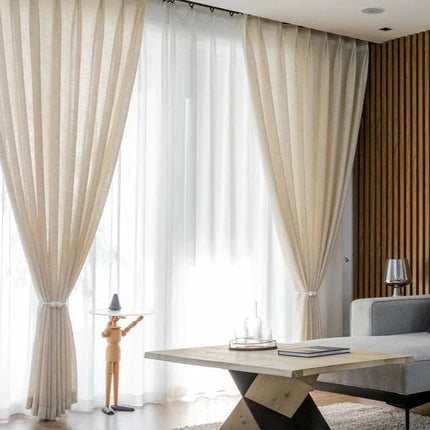 Beige linnenlook vitrage gordijn