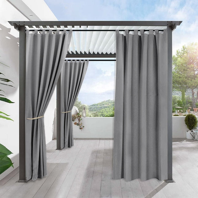Grijs buitengordijn met lussen voor pergola