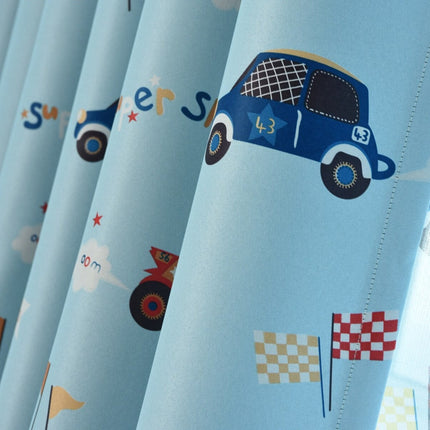 Blauw kinderkamer verduisteringsgordijn met auto's