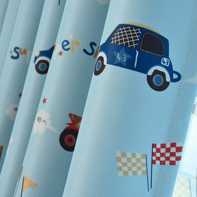 Blauw kinderkamer verduisteringsgordijn met auto's