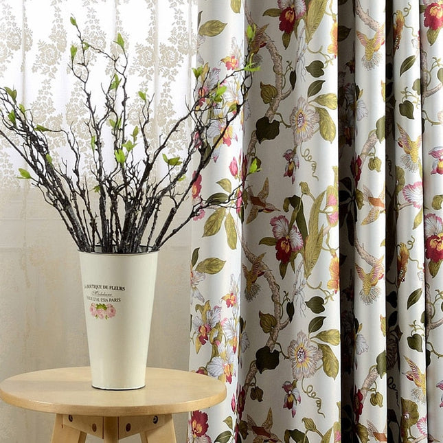 Verduisterend gordijn met bloemen en vogelprint