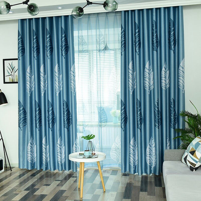 Blauwe vitrage met wit varenmotief