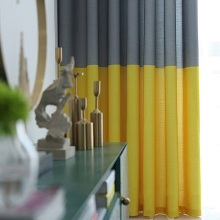 Modern gordijn met grijs geel kleurblok