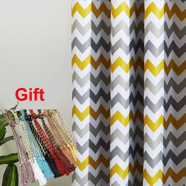 Verduisterend gordijn geel met chevron patroon