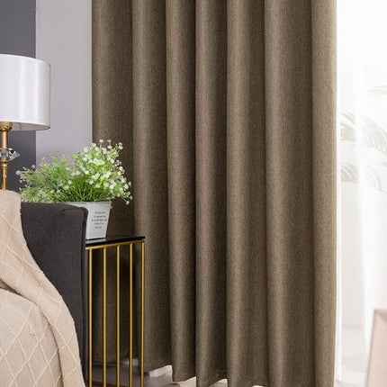 Bruin verduisterend gordijn met linnenlook