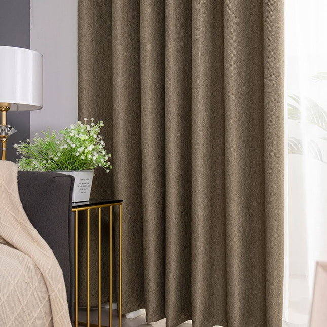 Bruin verduisterend gordijn met linnenlook