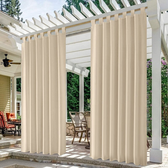 Beige buitengordijn met lussen voor overkapping
