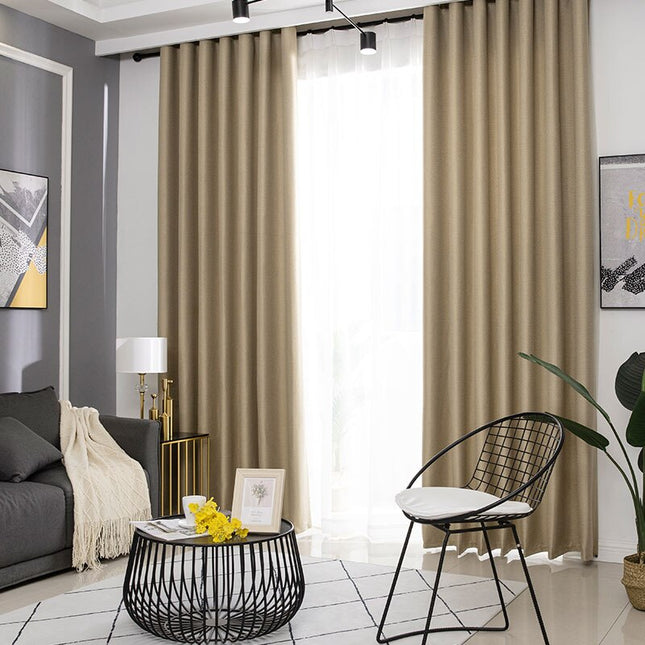 Beige verduisterend gordijn met linnenlook